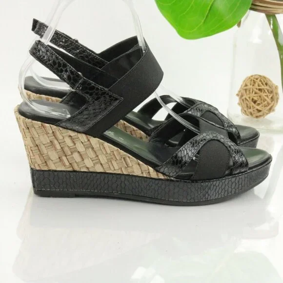 Aquatalia Womens Neve Sandal Size 9 Black Leather Snakeskin Wedge Heel Platform - Picture 5 of 11